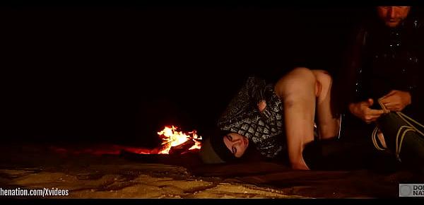 Genuine anal virgin is tied up in desert at night for anal and ass to mouth training with fingers and some hard paddling from a real rough sex and domination documentary brooke photo